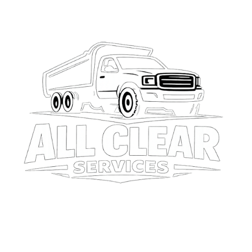 Moving truck logo for All Clear Services in black and white sketch